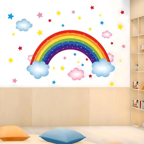 ABDESIGN 90 cm Cartoon Colored Rainbow With Colourful Clouds Stars Creative Decorative Self Adhesive Sticker