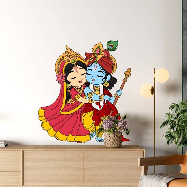ISHANADECOR 30 inch CUTE RADHA KRISHNA Self Adhesive Sticker