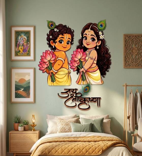 RehanDecors 58 cm Radha Krishna Wall Sticker for Living Room Self Adhesive Sticker