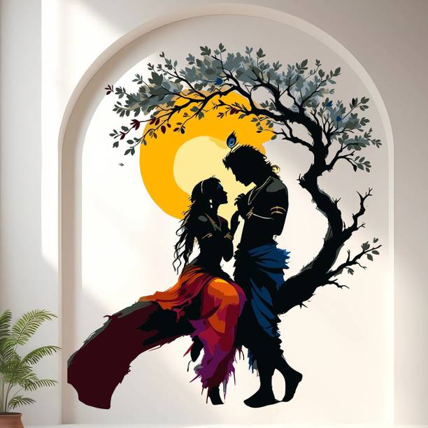 Suman Studio 70 cm Adorable Radha Krishna Stickers for Home Self Adhesive Sticker