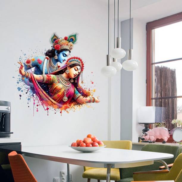 Approach Decor 40 cm Cute Radha Krishna Wall Stickers Self Adhesive Sticker