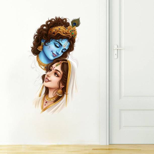 DecorAura 27 cm Radha Krishna wall sticker Self Adhesive Sticker