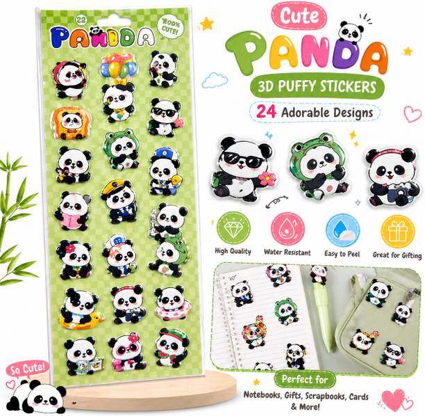 AKSHARENTERPRISE 2.5 inch Cute Panda 3D Puffy Stickers for Kids Self Adhesive Sticker
