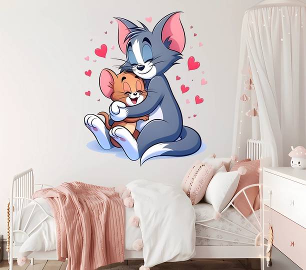 ArtisticDecals 60 cm Tom and Jerry Hug Wall Sticker | Cute Cartoon Character Vinyl Art Self Adhesive Sticker