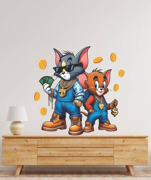 Wall Story 42 cm Tom With Jerry Cartoon Wall Stickers For Kids -PVC Vinyl Wall Decals/ Self Adhesive Sticker