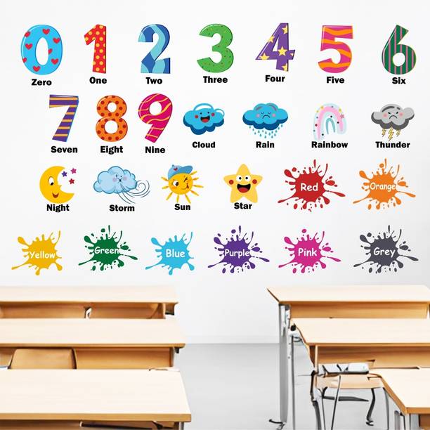 rawpockets 130 cm Numbers Name, Weather & Colors Name|Educational Learning|Nursery & Play School Self Adhesive Sticker