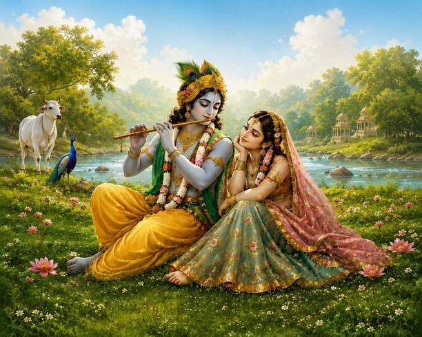 NextBuy 21 cm krishna radha Self Adhesive Sticker