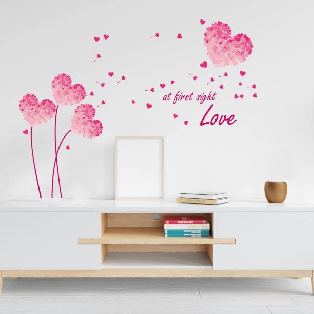 Flipkart SmartBuy 75 cm Heart Shaped Flowers in Pink with Blowing Petals and Frames for Bedroom Design Self Adhesive Sticker