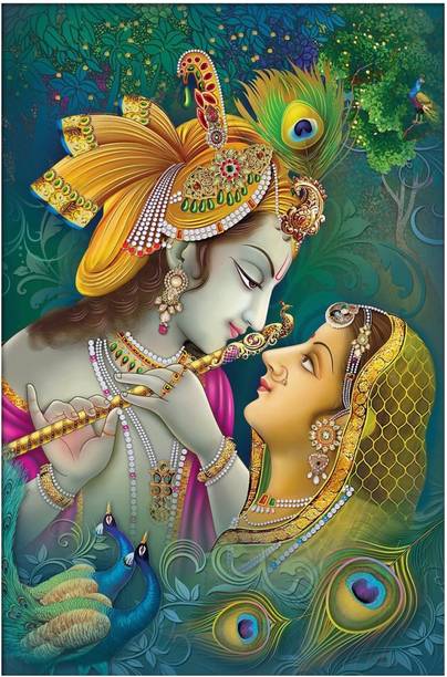 voorkoms 45.72 cm Radha Krishna Wall Sticker For Home Décor living room Wall Art 18x12 Inch Self Adhesive Sticker