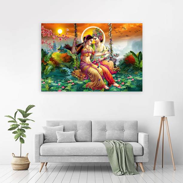 Zrintly 91 cm Lord Radha Krishna (Posters-36Inch X 24Inch) Self Adhesive Sticker