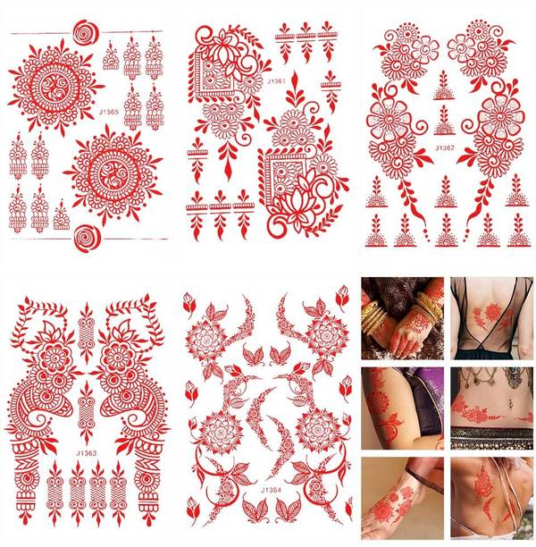 Verilux Temporary Henna Tattoo Stickers 5 Sheets Body Art Fake Tattoo for Women Girls
