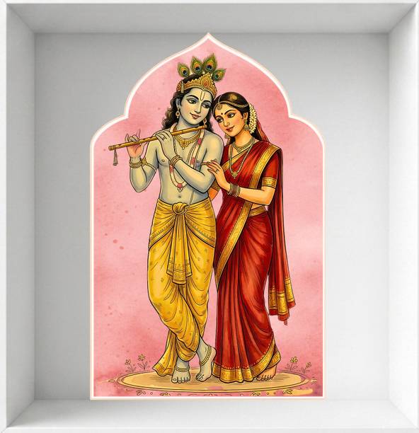 Rahat Prints 39 cm Radha and krishna Decorative Wall Stickers – Glossy Finish Self Adhesive Sticker