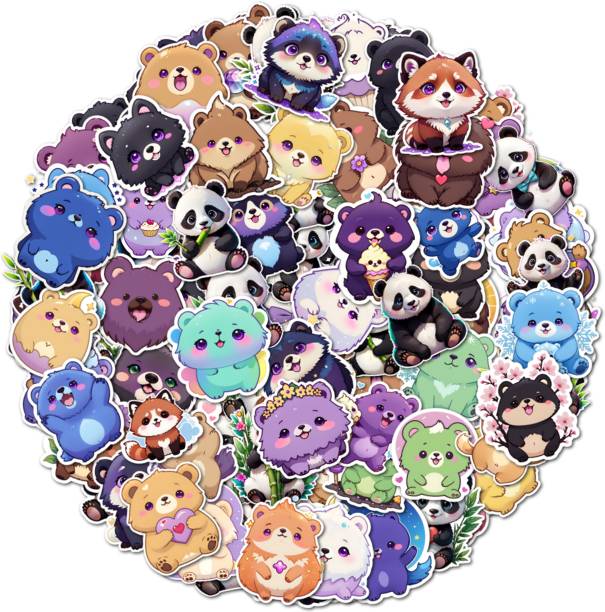Omita 4.72 cm Cute Chubby Bear and Panda Cartoon Stickers for Kids Fun Creative Use Reusable Sticker