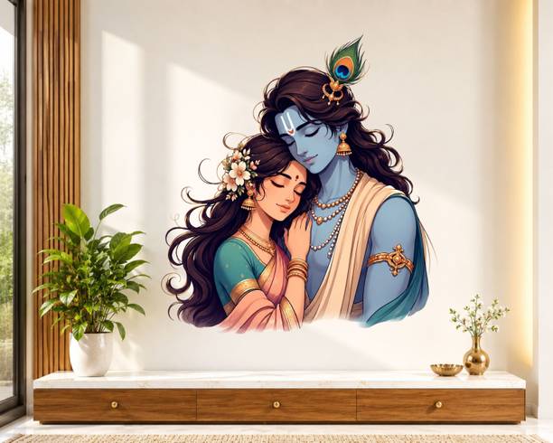 creative decor 24 inch Radha Krishna Wall Sticker Self Adhesive Sticker