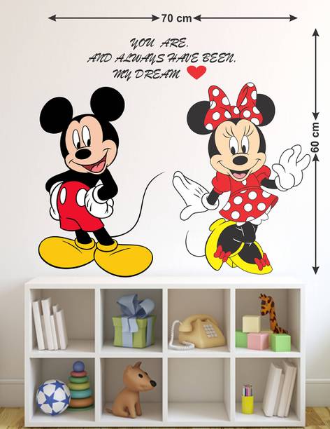 Wollfill 57 cm Cute Micky Mouse & Minnie Mouse Decorative Quote Wallsticker Self Adhesive Sticker