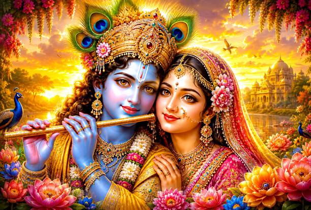 ShubhFly 47 cm Beautiful Radha Krishna Wall Sticker for Home Decor Living Room Self Adhesive Sticker