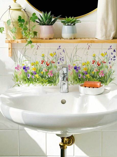Psychedelic Collection 30 inch GRASS AND COLOURFULL FLOWER Self Adhesive Sticker