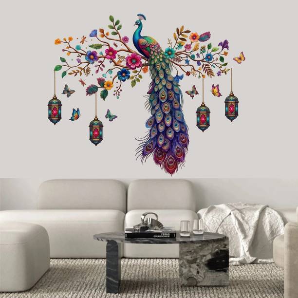 Happy Customise 76 cm Big Multicolor Peacock Home Decoration Hanging Lantern With Butterfly Wall Decal Self Adhesive Sticker