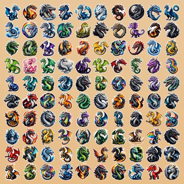 Decor vibe 4.72 cm Cute Dragon Illustration Stickers for Kids Notebook Decoration Reusable Sticker