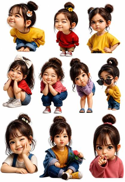 Lakshmina Enterprises 1 inch Cute Cartoon Girl Vinyl Self Adhesive Sticker