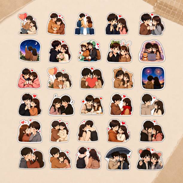 OHRACollections 4 cm Anime Cute Couple Stickers. Love & Aesthetic for Books, Phone, Laptop Self Adhesive Sticker