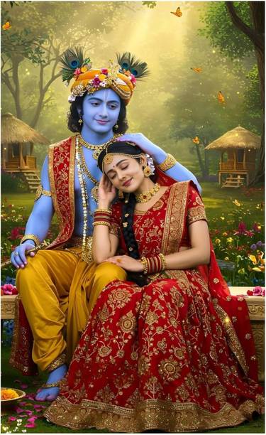 GLOBAL GRAPHICS 62 cm Radha ji Krishna Prem Wall Sticker For Your Room Wall Poster Self Adhesive Sticker