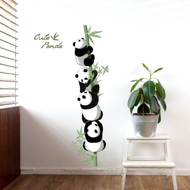 S3DESIGN 30 inch CUTE PANDA CLIMBING ON BAMBOO Self Adhesive Sticker