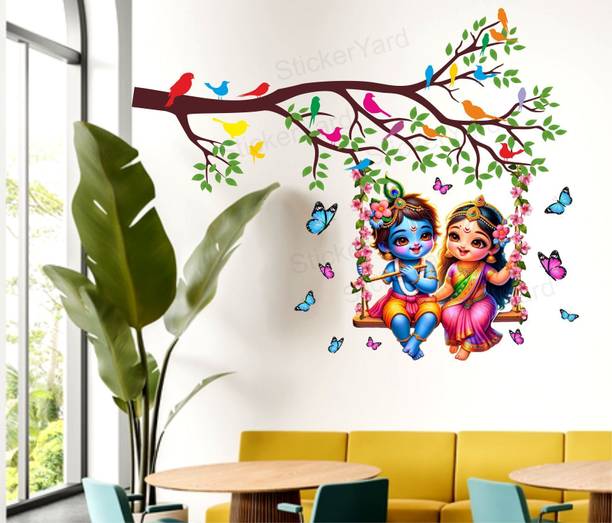 StickerYard 89 cm Radha Krishna On Tree Wall Stickers Self Adhesive Sticker