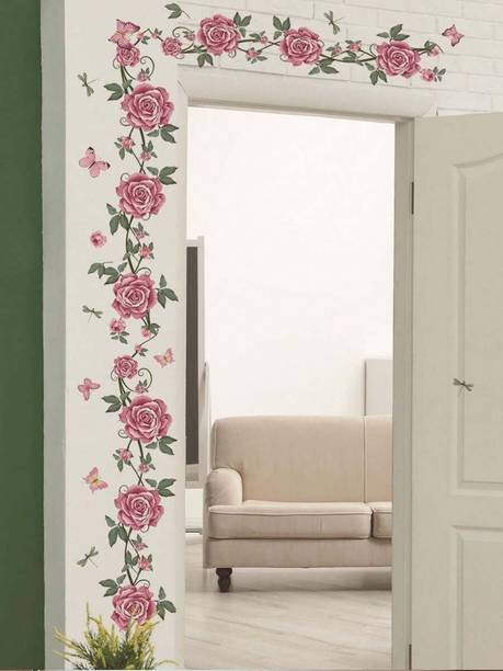 ISHANADECOR 30 inch PINK ROSES VINE Self Adhesive Sticker