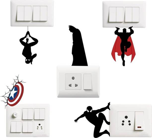 The Decor house 22 cm Avengers Spiderman And Bedman Switch Board Sticker Set OF 5 Self Adhesive Sticker