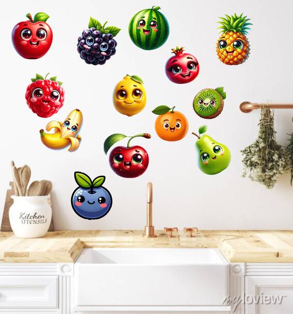 ABDESIGN 80 cm Cute Cartoon Fruit Friends Wall Sticker for Kids Room Self Adhesive Sticker