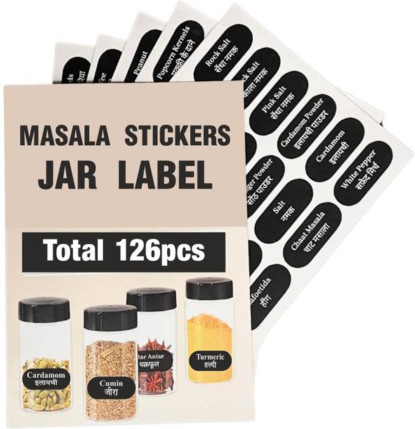 Stikor 2 cm Spice Jar Labels 4 Sheets Printed Waterproof Stickers for Kitchen Container Removable Sticker