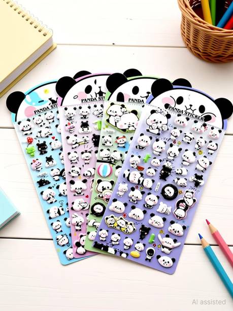 Posh store 8 cm Cute Panda Puffy DIY Stickers, Decorative Adhesive Sticker Tape/Kids Craft Self Adhesive Sticker