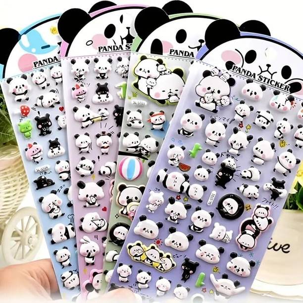 Posh store 8 cm Cute Panda Puffy DIY Stickers, Decorative Adhesive Sticker Tape/Kids Craft Self Adhesive Sticker