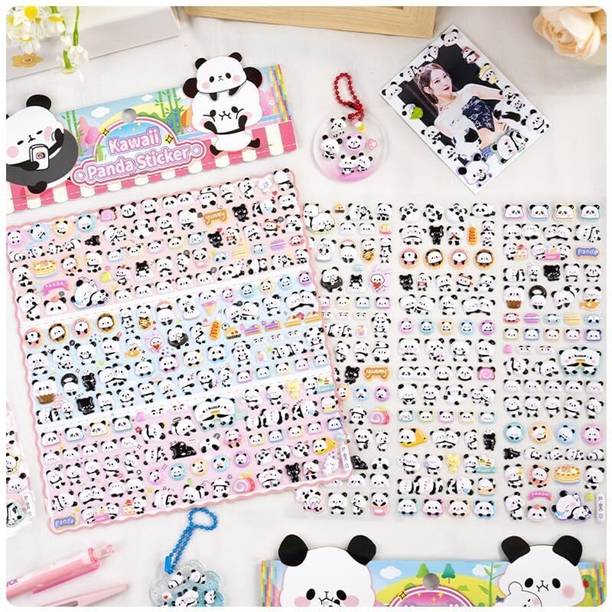 Jaravik 20 cm Kawaii Panda Puffy Stickers for Kids – 2 Sheets/550+ Cute 3D Stickers Self Adhesive Sticker