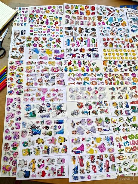 Eclet 3 inch 10 Different Cartoon Puffy 3D Cute Stickers for Craft and Project Self Adhesive Sticker