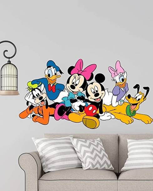Bunty 60 cm DISNEY CARTOON GROUP MICKEY MOUSE,MINNIE MOUSE, DONALD DUCK WALL STICKER Self Adhesive Sticker