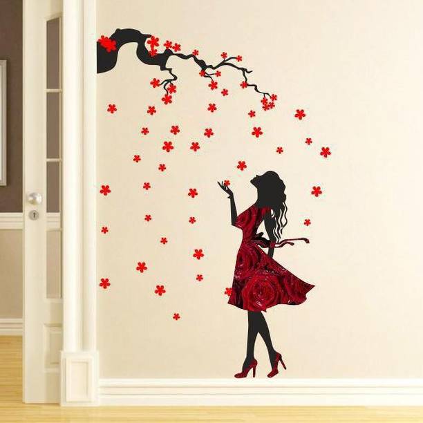 Decoration Stickers 90 cm Girl And Tree Wall Sticker to add life to your Walls (Medium)_New Self Adhesive Sticker