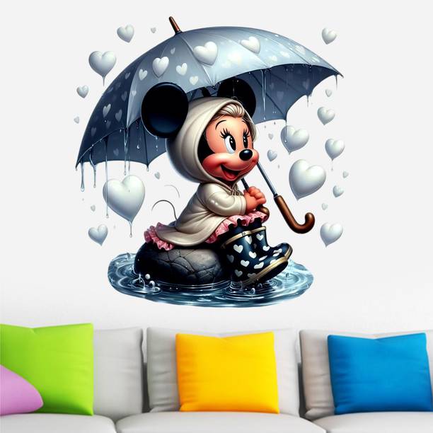 Krishna Sticker 48 cm mickey mouse sitting in the rain with an umbrella Wall Stickers Self Adhesive Sticker