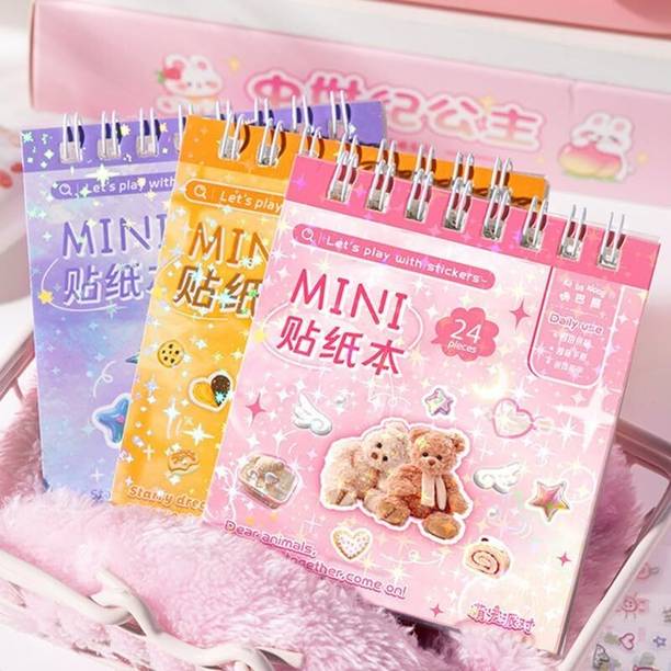 Jaravik 9 cm Mini Sticker Book Set – 3 Design Glitter Stickers with Tweezer Self Adhesive Sticker