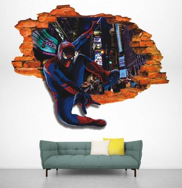 parth decor 75 cm 3D Spiderman Wall sticker Self Adhesive Sticker