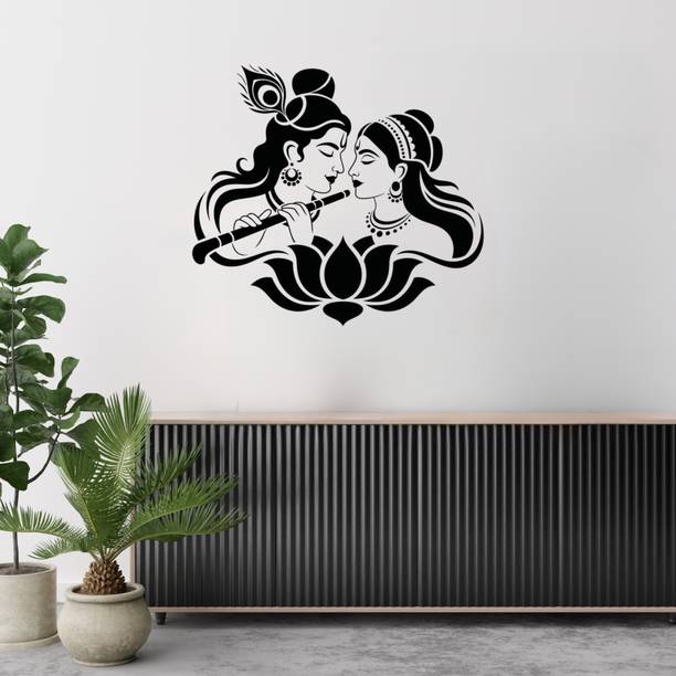 Gby 45 cm Radha Krishna Wall Sticker for Living Room Spiritual Home Decor Self Adhesive Sticker