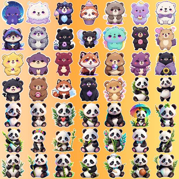 Obita 4.72 cm Cute Bear & Panda Vinyl Sticker Pack for Journaling & Decor Reusable Sticker