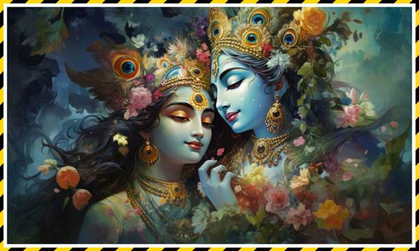 Angeldecor 30 inch Love Of Radha Krishna Religious Paper Poster For Pooja Room Home Size(30x18 inch Self Adhesive Sticker