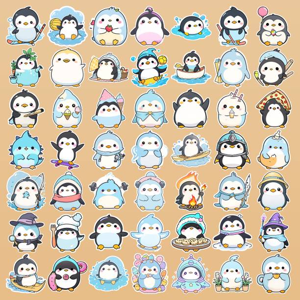 CraftDecor 4.72 cm Cute Winter Penguin Character Stickers for Kids Craft Fun Reusable Sticker