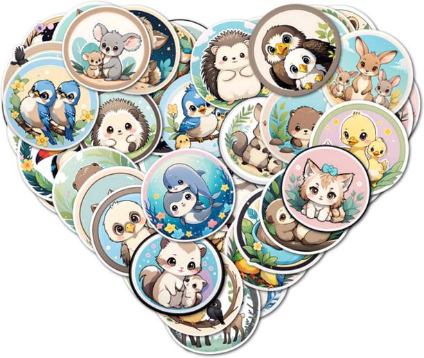 Omita 4.72 cm Sweet Cute Wildlife Baby Animal Cartoon Stickers Set for Kids DIY Crafts Reusable Sticker