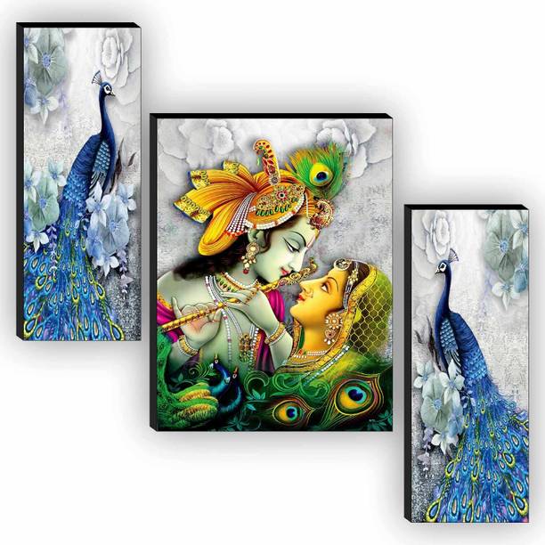 saf 3 cm Peacock And Radha Krishna UV textured self adeshive MDF painting sticker Double-sided Sticker