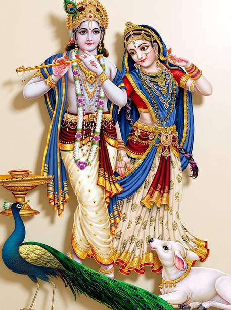god & god's 51 cm Radha Krishna Wall Sticker Self Adhesive Sticker