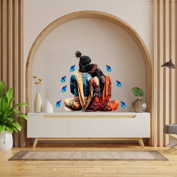 EKAADECOR 62 cm Radha Krishna Love Wall Sticker Self Adhesive Sticker
