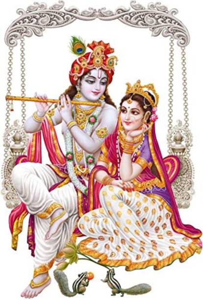 Happy Customise 47 cm Radha Sang Krishna With Jhula Self Adhesive Sticker